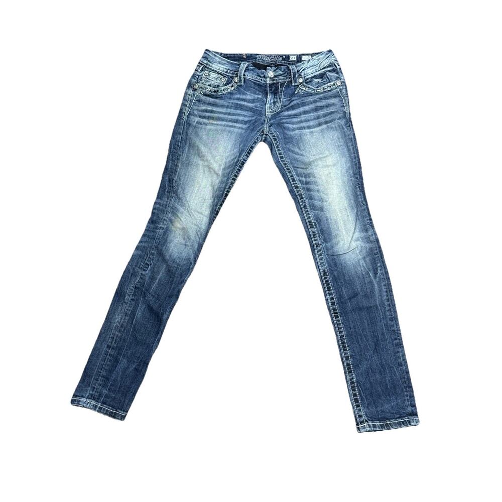 Miss Me Signature Skinny Jeans Womens 27 Fits 28W Blue Distressed Denim Stretch!